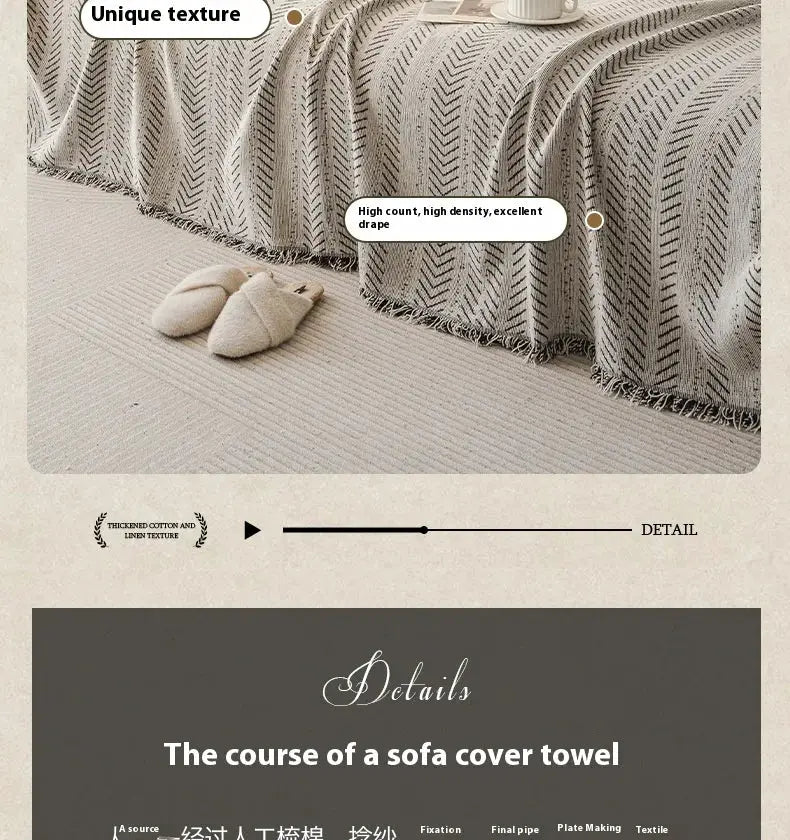 3-seater sofa cover by Simples Market in beige fishbone pattern; anti-cat-scratch, non-slip, stain-resistant full set