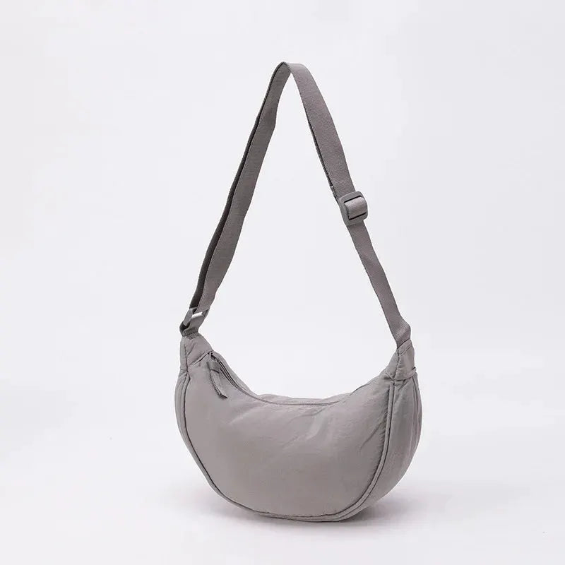 Simples Market nylon crescent dumpling crossbody bag, gray, large capacity