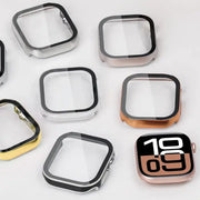 Screen protector bumper set for Apple Watch by Simples Market; 46/42/44mm, tempered glass PC frames, assorted colors