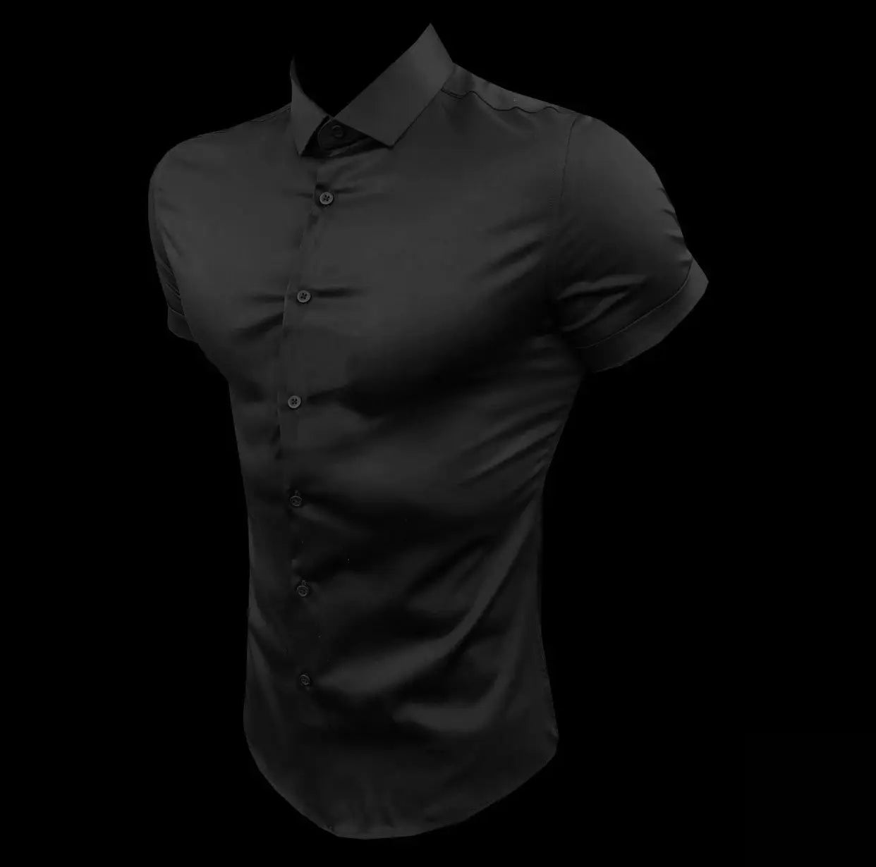 Simples Market men's black slim-fit short-sleeve dress shirt with button-front