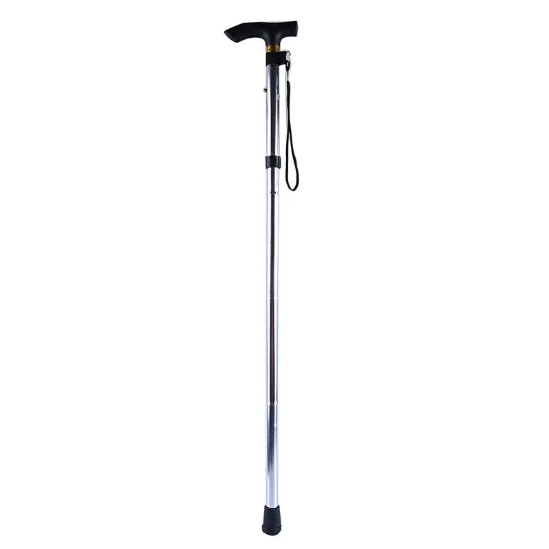 Simples Market telescopic walking stick, aluminum alloy trekking pole with black handle and wrist strap.