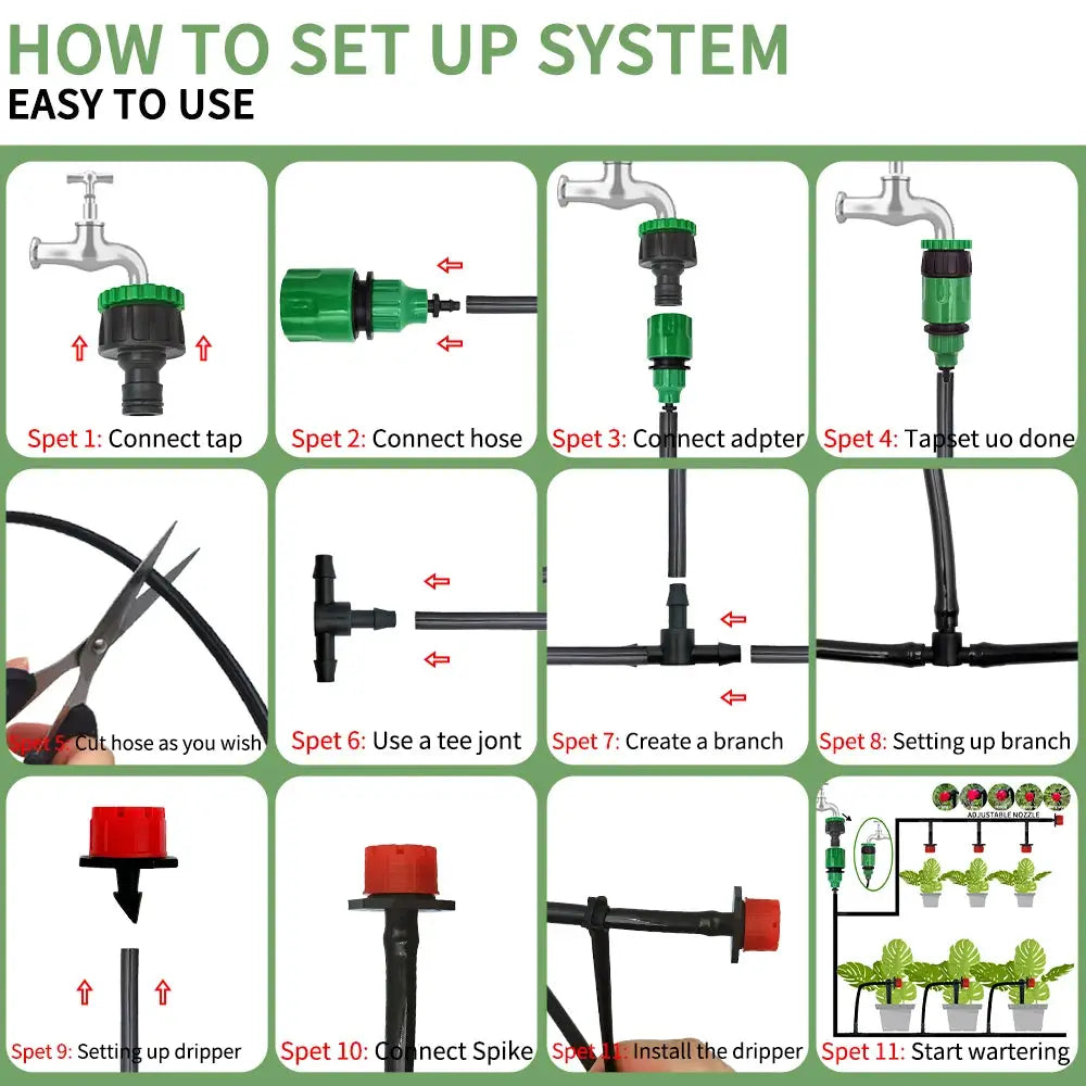 Micro Drip Irrigation System Portable 20 Meter Automatic Watering With Adjustable Drippers Misting Kit For Garden Hose