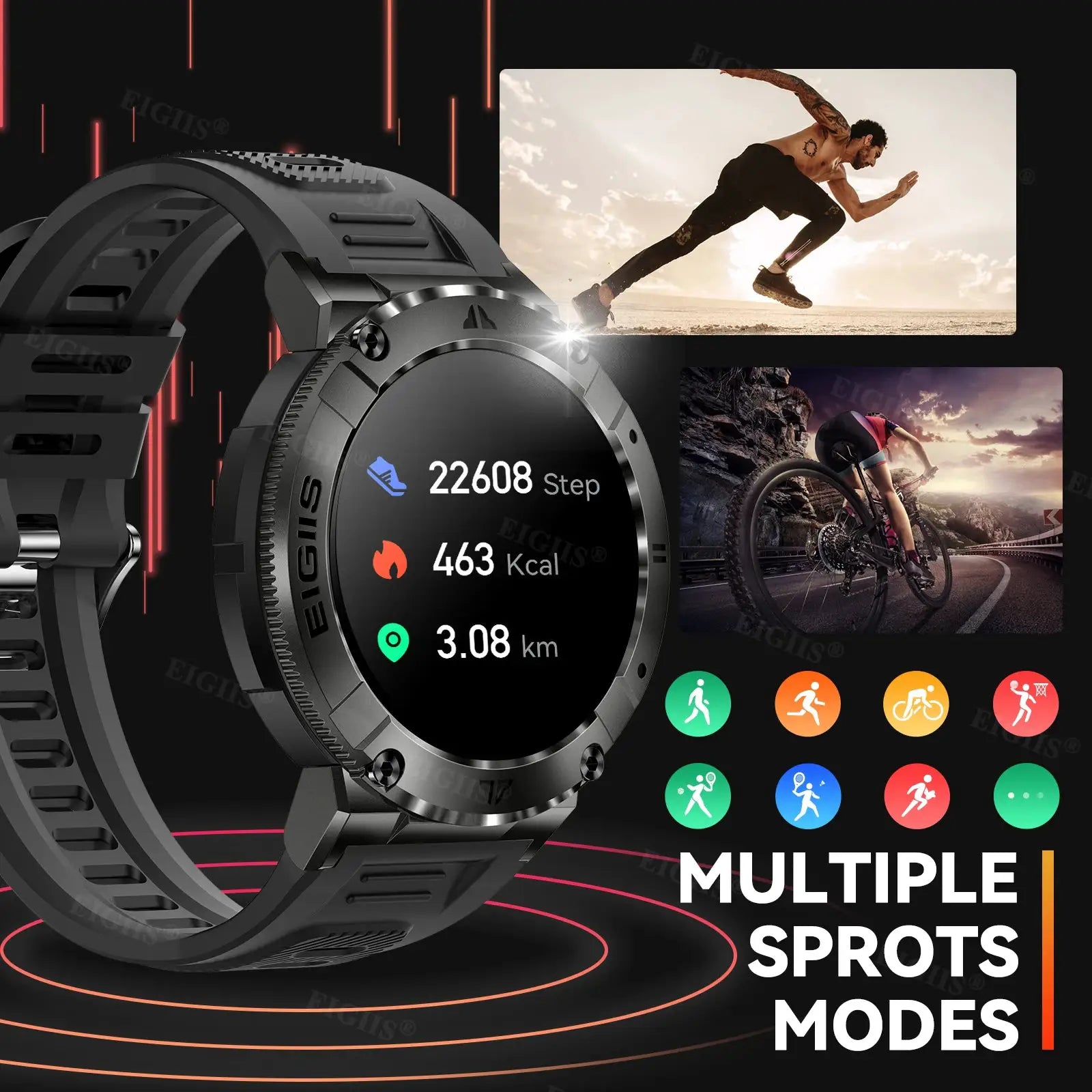 LaNikar smart watch by Simples Market; round TFT display, black metal case, waterproof fitness smartwatch