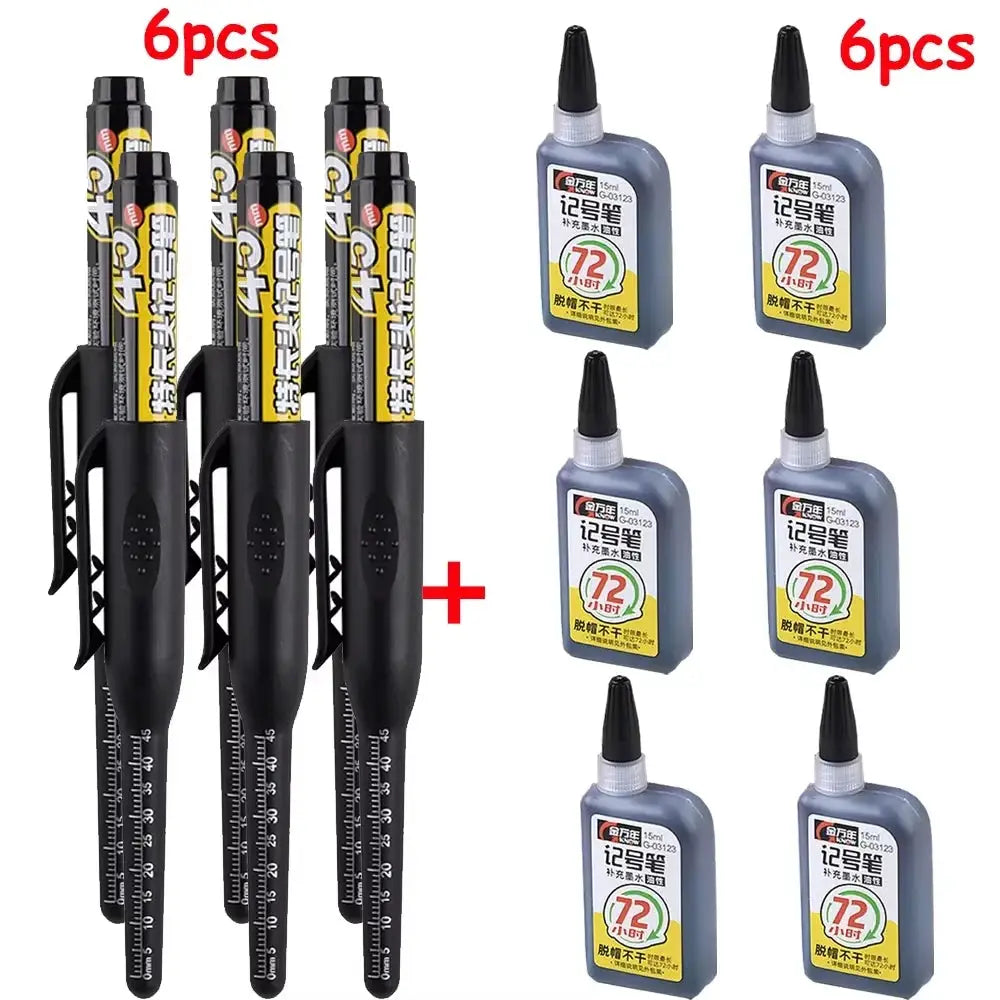 45mm Waterproof Long Head Marker Pen for Deep Hole Marking Tile Carpentry Woodworking Multi Purpose Ink Black Blue Red
