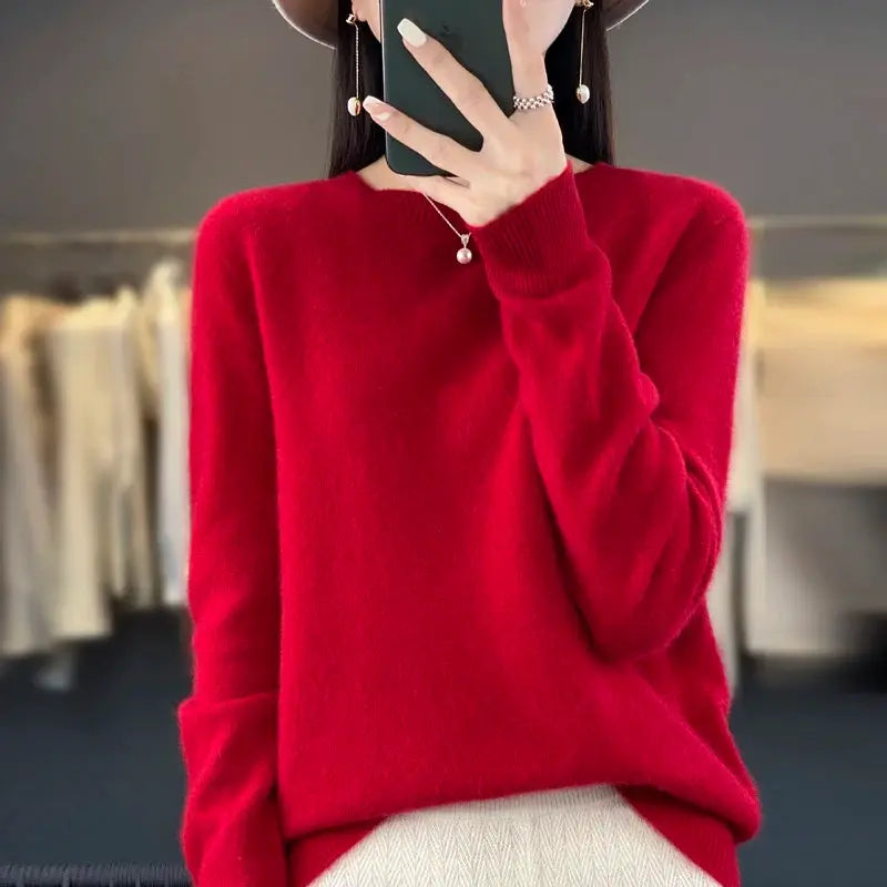 Aurora Merino O Neck Sweater For Women 100 Percent Extrafine Australian Merino Wool Lightweight Warmth