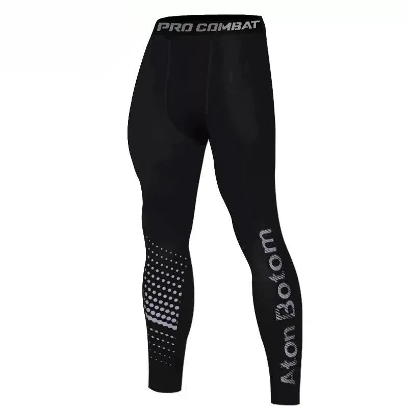 Men's Pro Combat polyester compression leggings by Simples Market in black with dotted panel