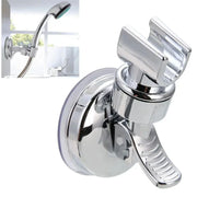 Universal manual suction-cup shower bracket in chrome with an adjustable shower head holder.