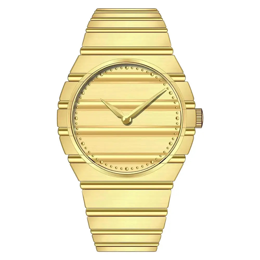 Gold-tone men's wristwatch with stainless steel bracelet, quartz movement