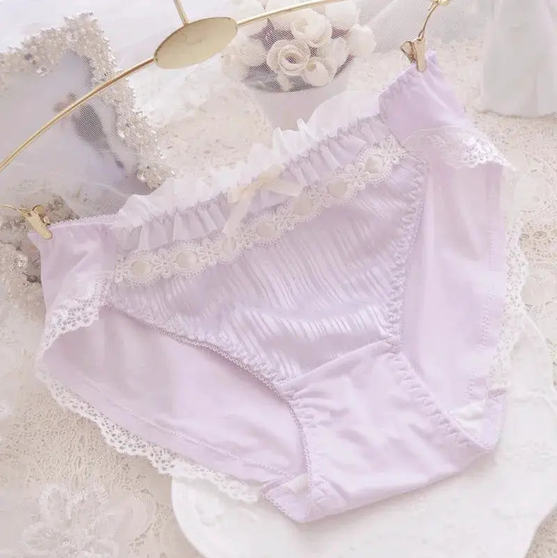Simples Market lavender cotton panties with ruffle lace and bow, high-elasticity breathable underwear
