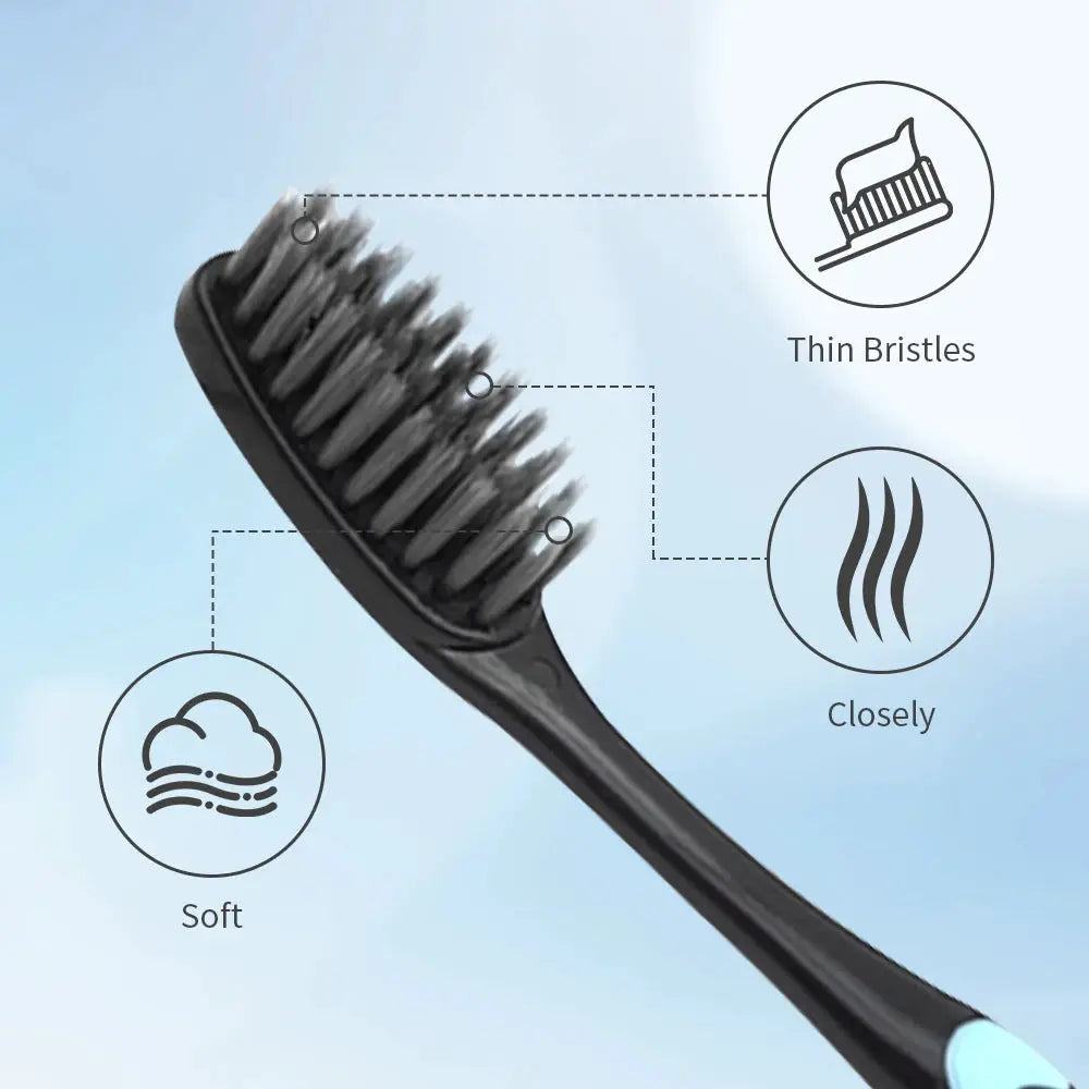 EcoSmile Bamboo Charcoal Toothbrush Set Of 10 Deep Cleaning Soft Bristles Ultra Fine For Thorough Plaque Removal