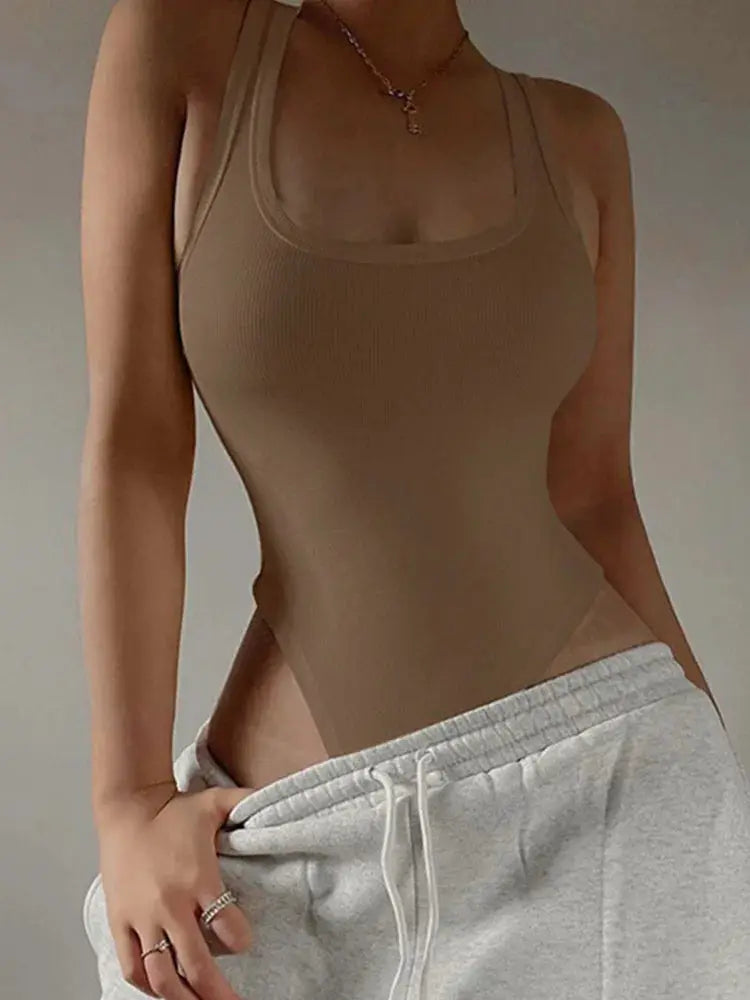 Sleeveless Knit Bodysuit Off Shoulder Halter Neck Bodycon Top For Women Summer Clubwear Casual Street Style