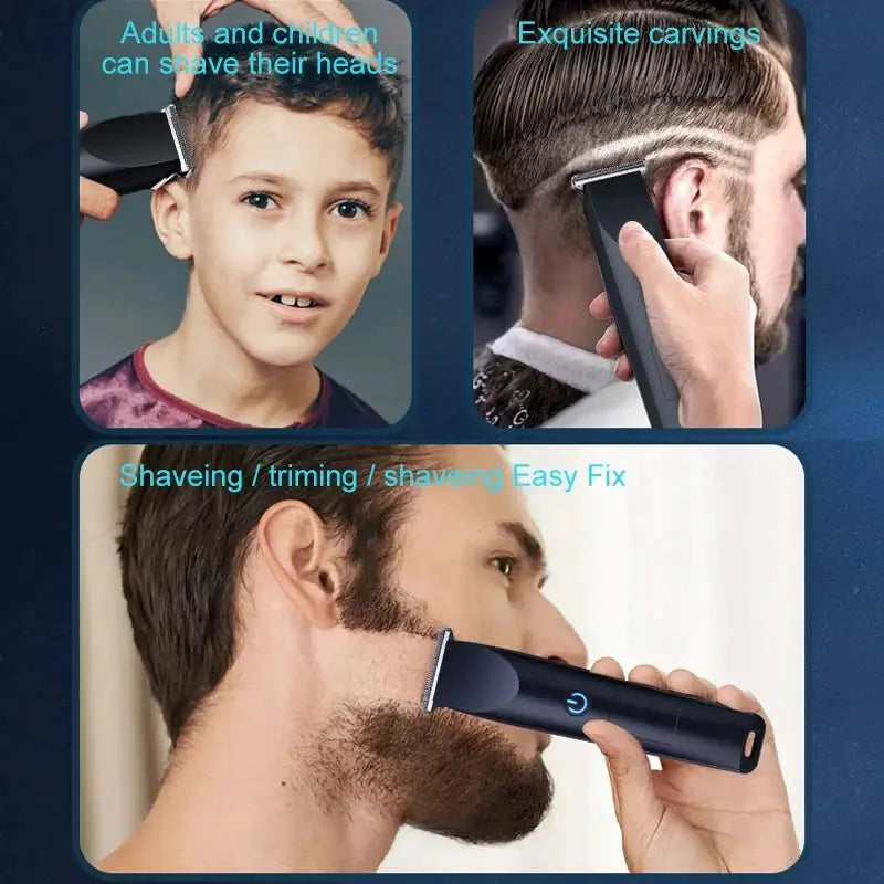 Simples Market USB rechargeable beard and hair trimmer with adjustable cutter head, dark blue body
