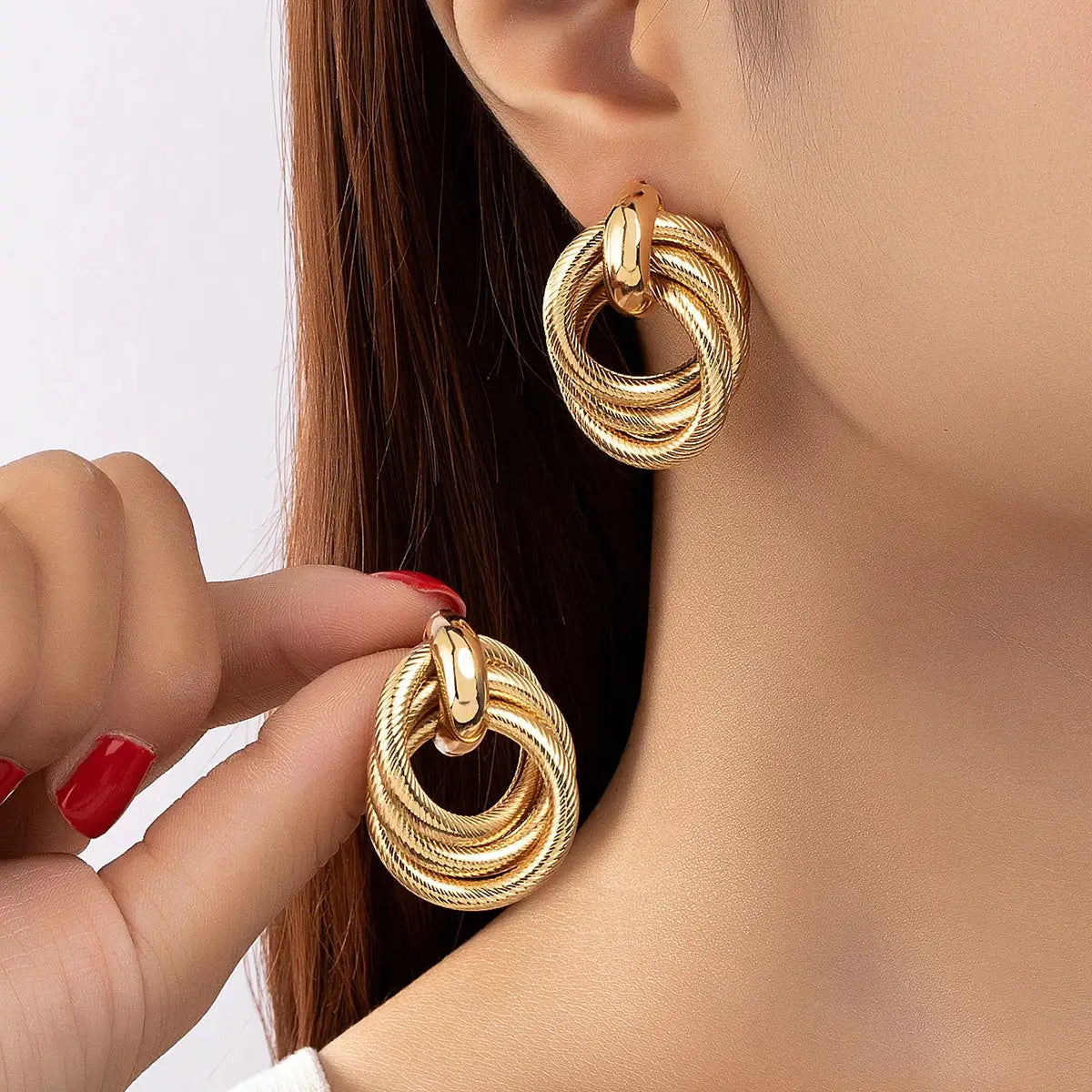 Bohemian Style Geometric Stud Earrings for Women with KC Golden Plating Iron Alloy Jewelry