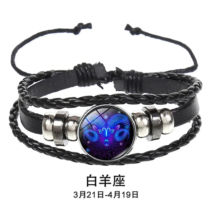 12 Constellation Zodiac Sign Luminous Charm Leather Wrap Bracelet Multilayer Vintage Unisex Bangle