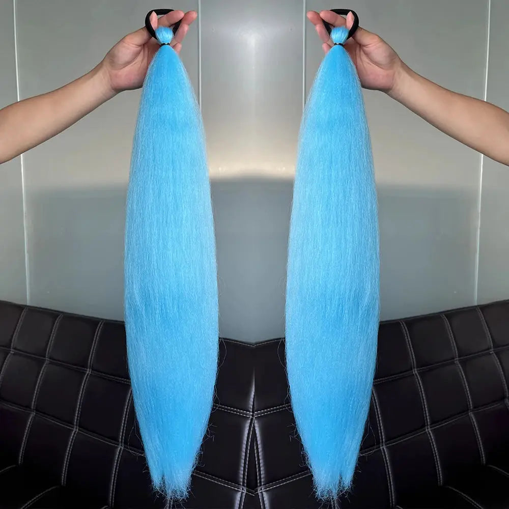Synthetic Straight Ponytail Extensions 2 Pack With Elastic Hair Tie Colorful Braiding Hair Accessories For Women