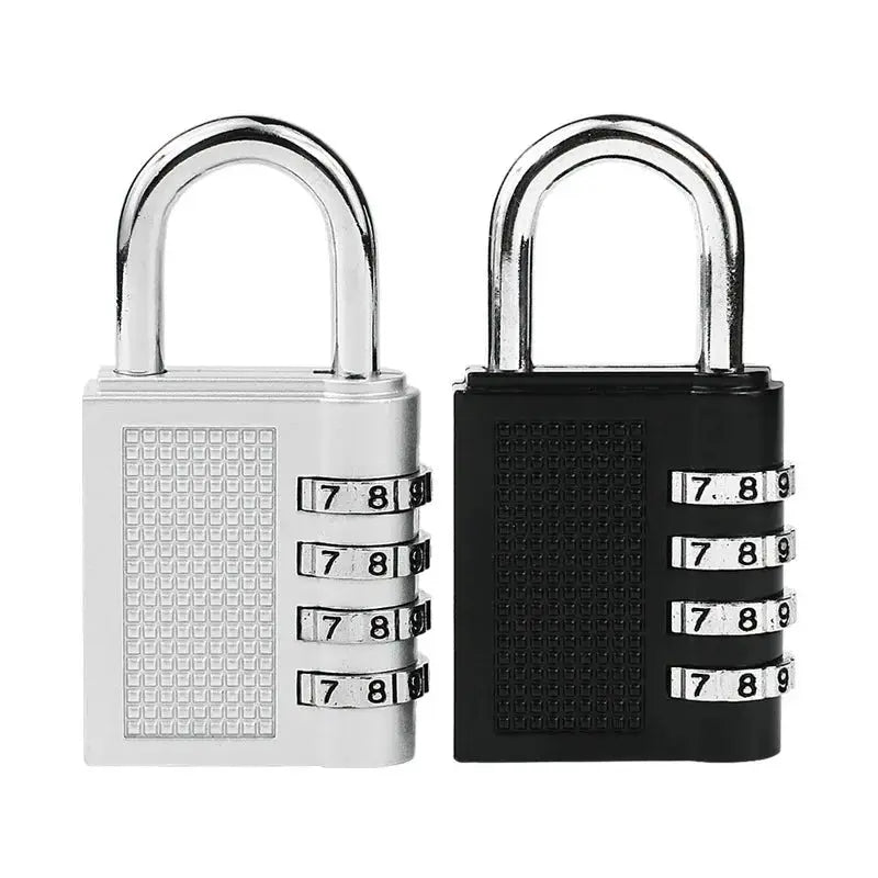 Pair of large zinc-alloy 4-digit combination padlocks in silver and black with metal shackles