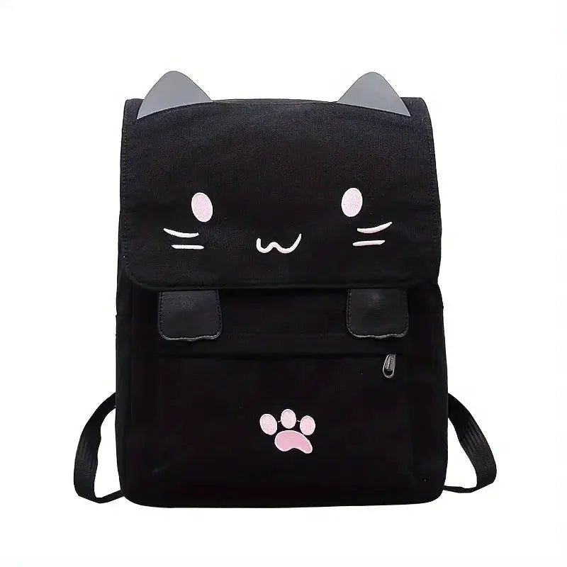 Backpack Simples Market Japanese Stupid Cute 3D Cat large-capacity bag with pink cat-face details