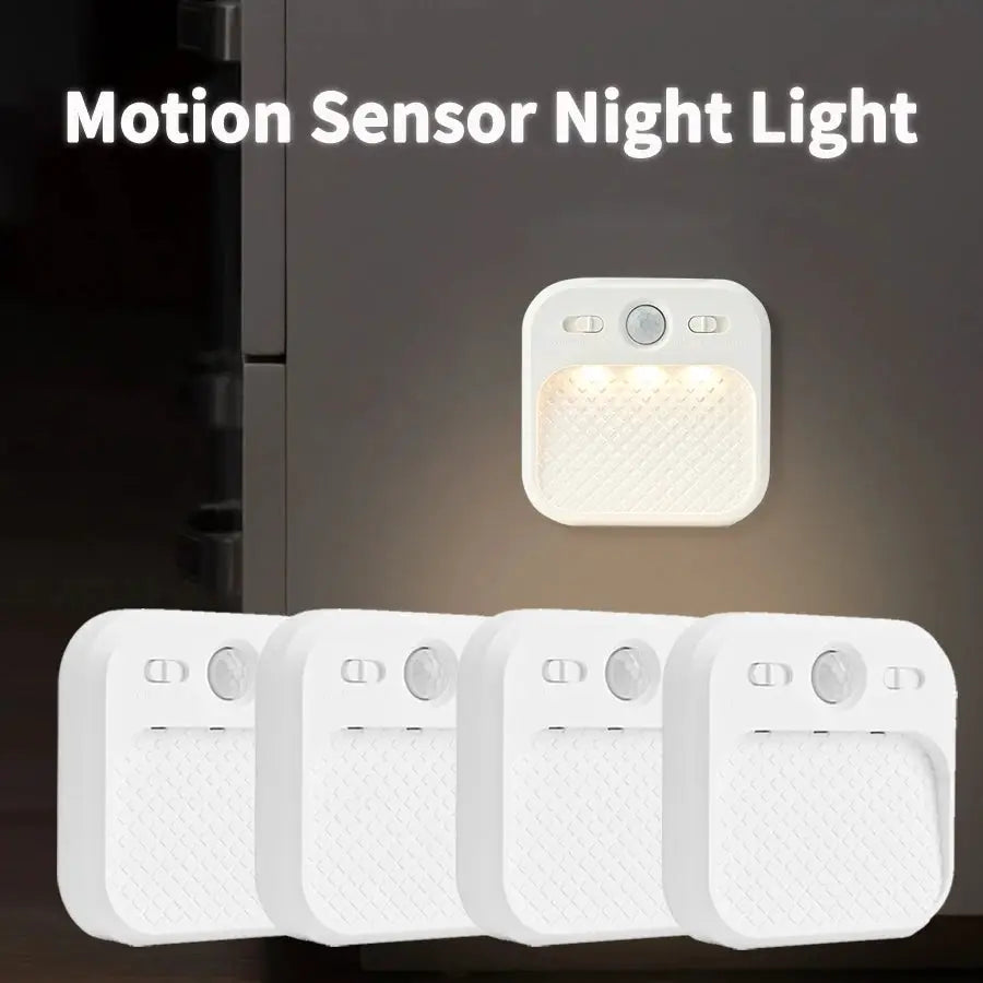 Motion sensor LED night light 4-pack, white, rechargeable stick-on magnet lights for bedroom and hallway