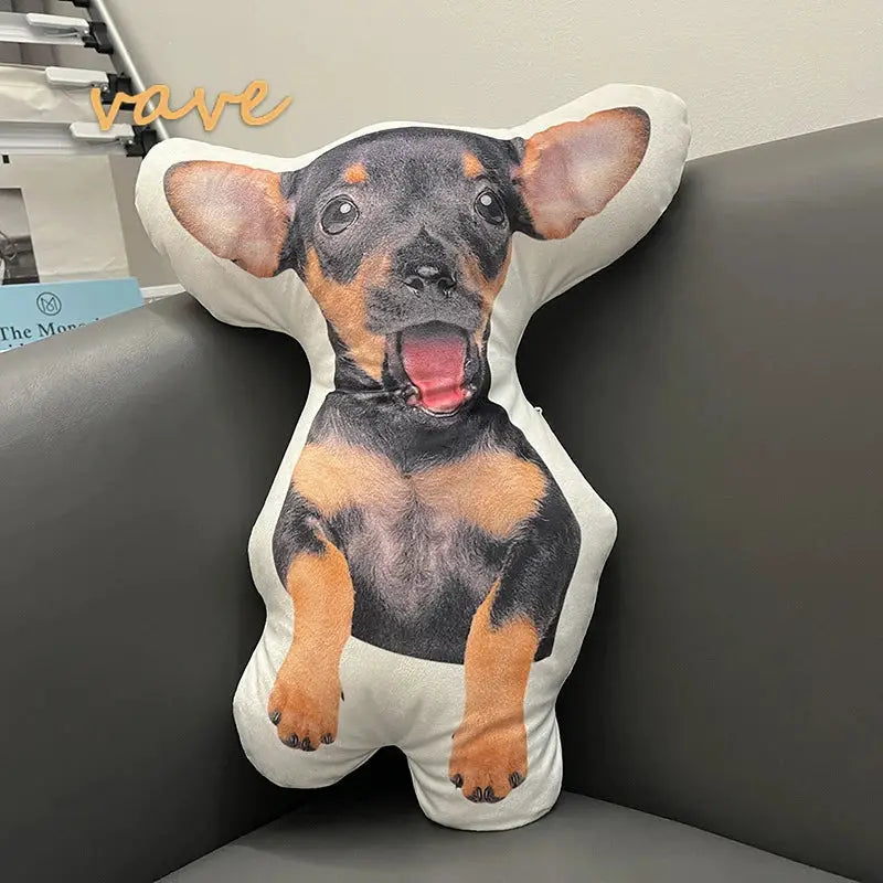 Photo custom shape dog pillow case by Simples Market; white fabric with printed puppy design