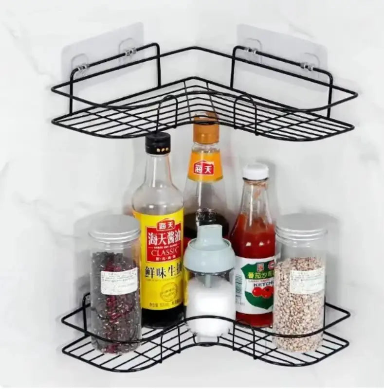Wall-mounted bathroom triangle shelf, black wire, 2-tier storage, Simples Market 1PCS.