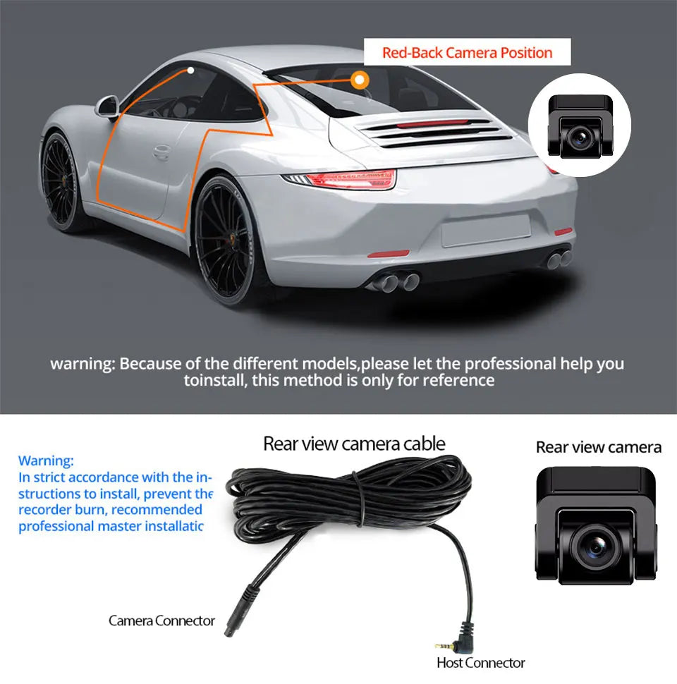 Dash cam kit with 4K GPS WIFI APP, black, includes rear view camera and long cable