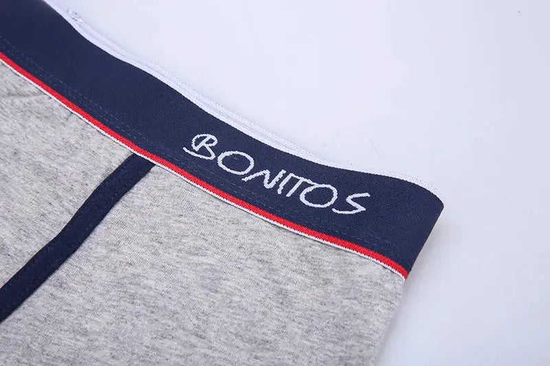 Boxer shorts, gray cotton with navy waistband and red piping