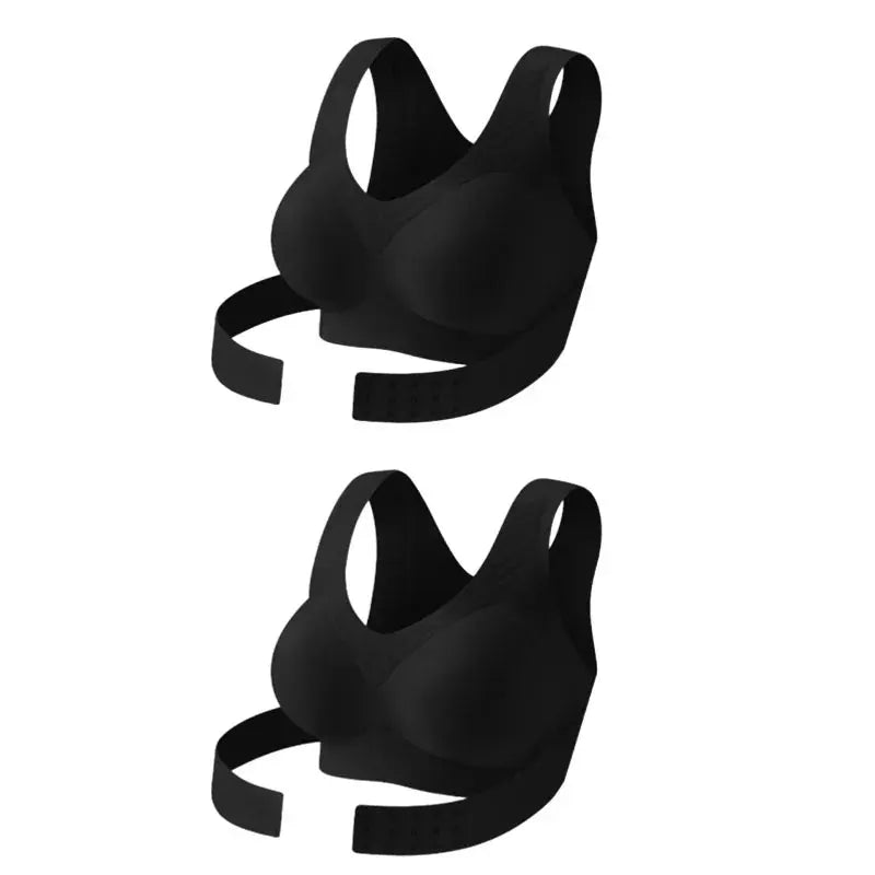 FallSweet wireless posture correction bra by Simples Market, black push-up bralette with cross-back straps; 2-pack