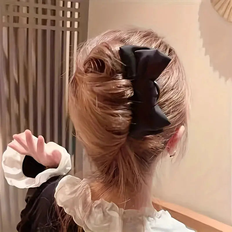 Elegant Boutique Bow U Shaped Hair Clip For Women Lightweight Durable Polyester And Plastic Hair Accessory Daily Wear