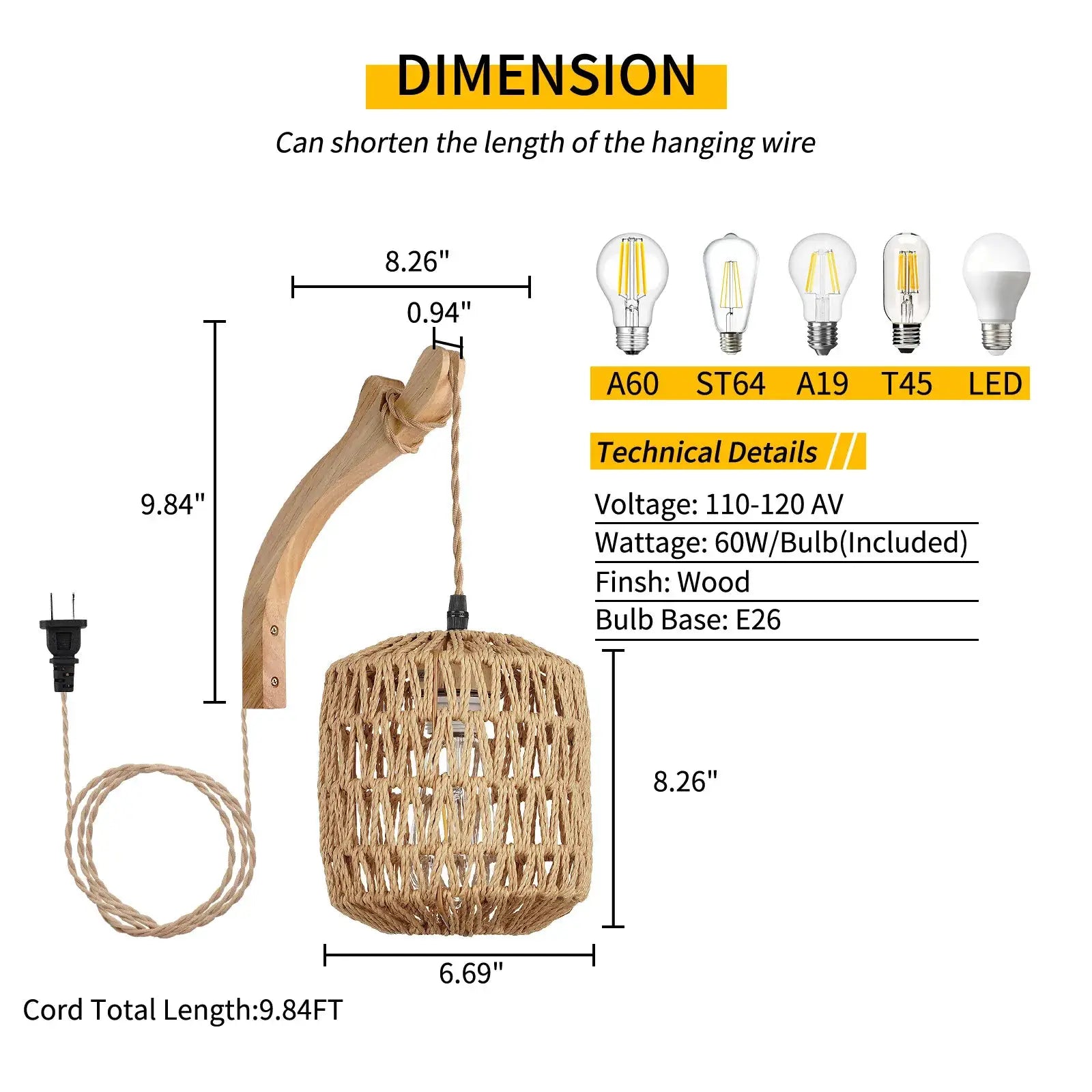 Simples Market bamboo lantern wall lamp with natural hand-woven rattan shade and E27 base