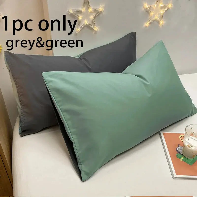 Simples Market 1pc color-block pillowcase, 100% brushed cotton gray & green with envelope closure