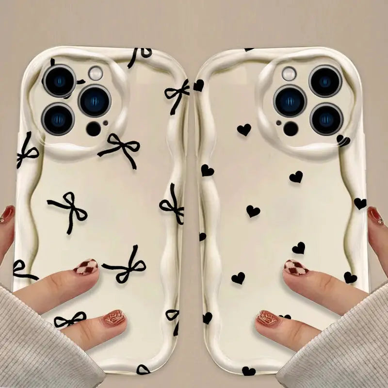 CharmGuard Black Bowknot Heart IPhone Case Silicone Shockproof With Soft Grip For IPhone Models