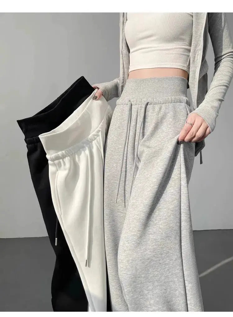 BrandFlex Womens Gray Sports High Waist Wide Leg Pants All Season Comfort Breathable Cotton Polyester Blend