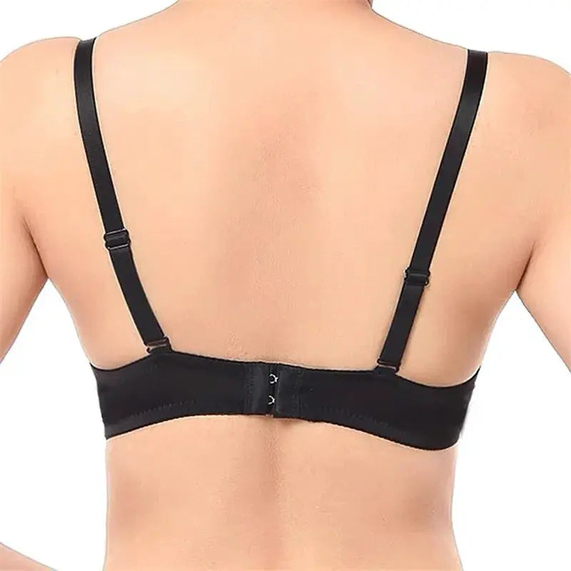 Wireless black bra with adjustable straps and back hook closure