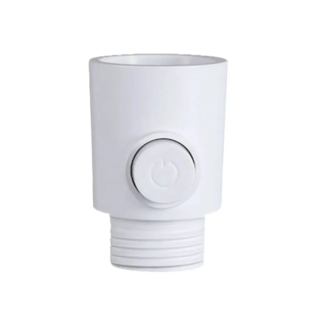 Simples Market plastic shower head arm diverter with one-button water control, white.