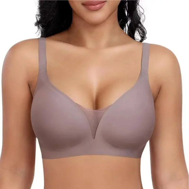 Bra, seamless wireless push-up, taupe-mauve; plus-size S-XL with beauty-back design, molded cups, smooth wide straps
