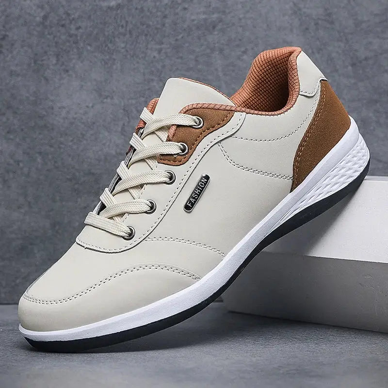 YRZL Men Waterproof Walking Sneakers Leather Non Slip Sports Shoes for Spring Autumn Outdoor Wear