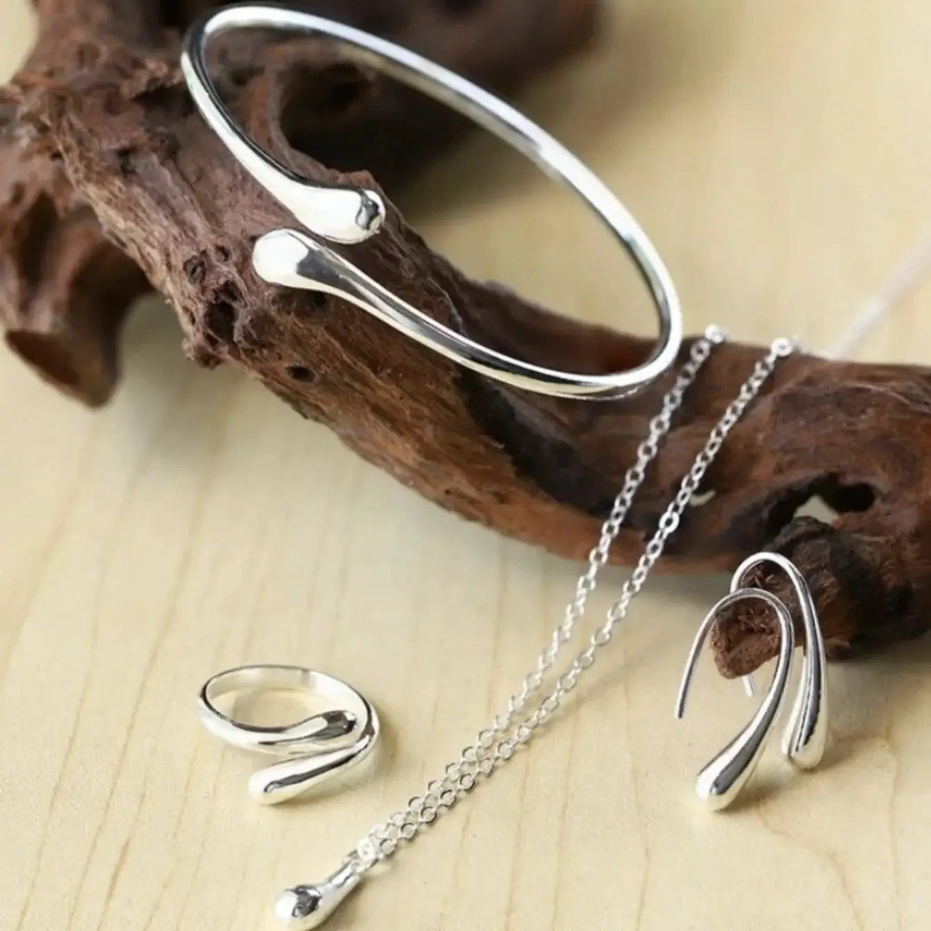 Fashion Teardrop Jewelry Set For Women Necklace Earrings Ring Bracelet Elegant Engagement Party Gift