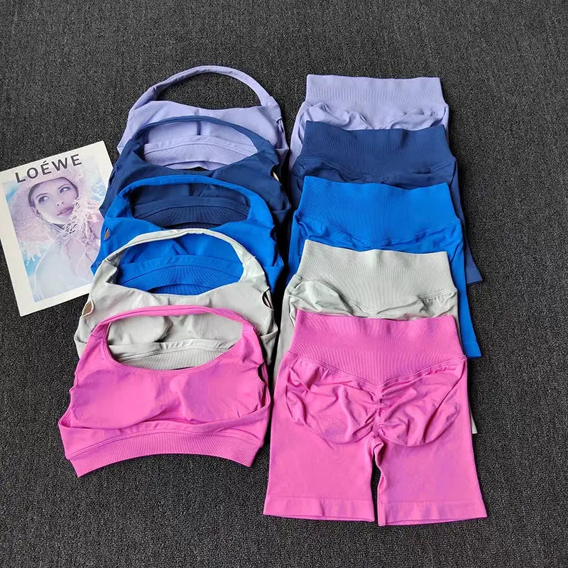 ZenFlex Women 2 Piece Yoga Set Halter Sports Bra and Impact Shorts Breathable Quick Dry Fabric