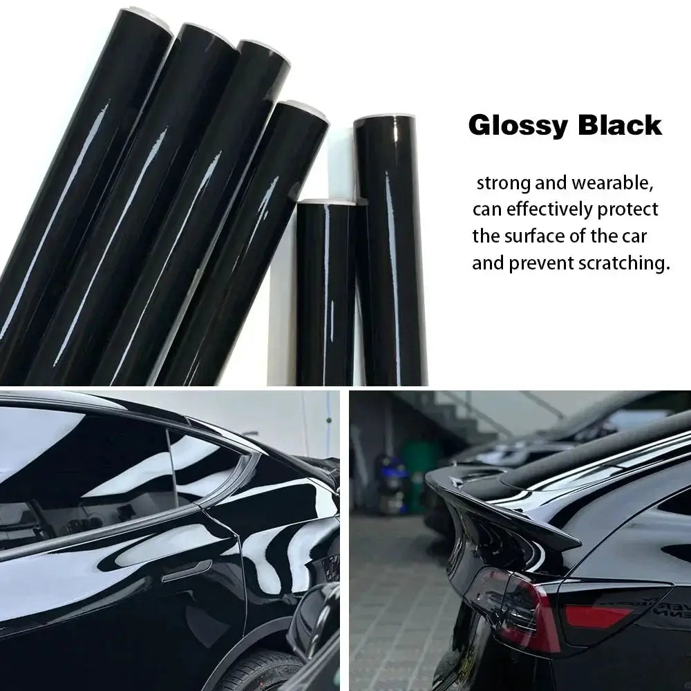 2D-9D carbon fiber wrap rolls in glossy black by Simples Market for cars and motorcycles