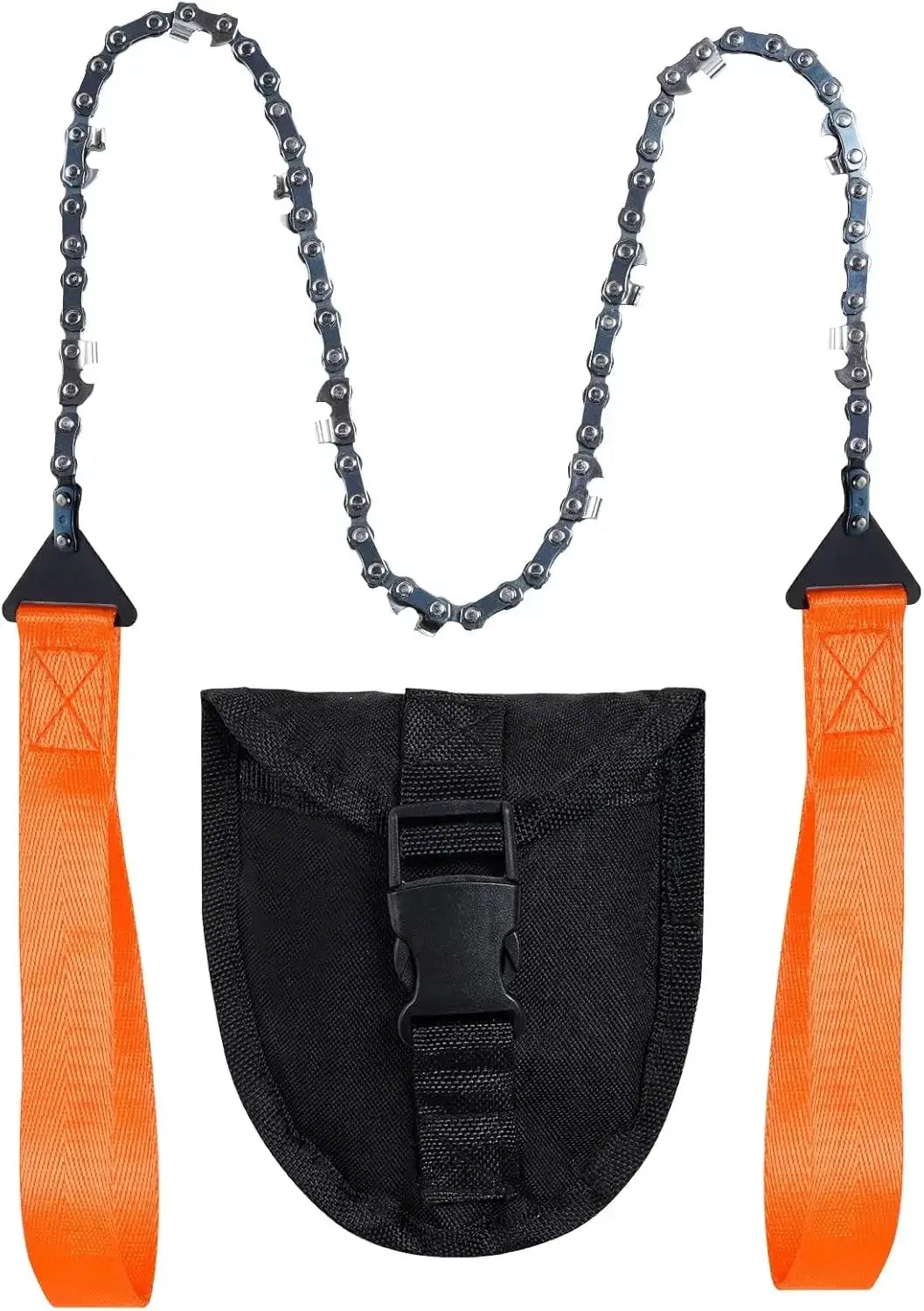 Simples Market portable survival chain saw with orange straps and black pouch