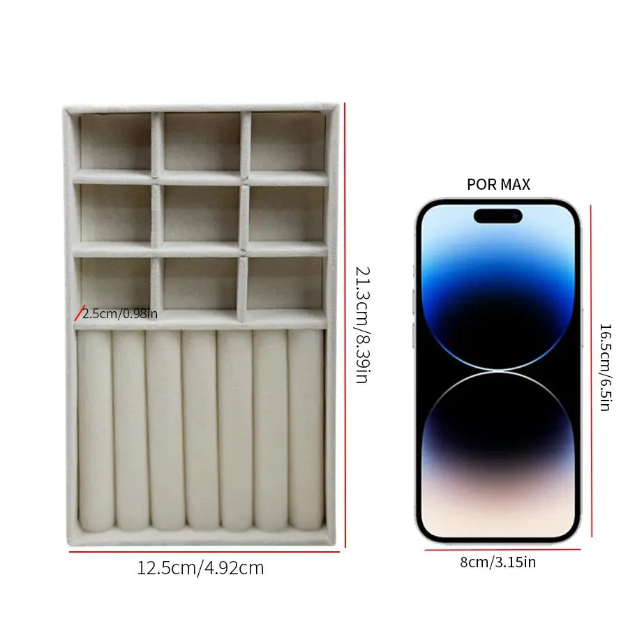 1 Piece Flocking Jewelry Box And Tray Beige Necklace Jewelry Organizer Gift Box 21.3 x 12.5 x 2.5 cm