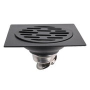 Shower floor drain backflow preventer, stainless steel square cover with slotted circular grate