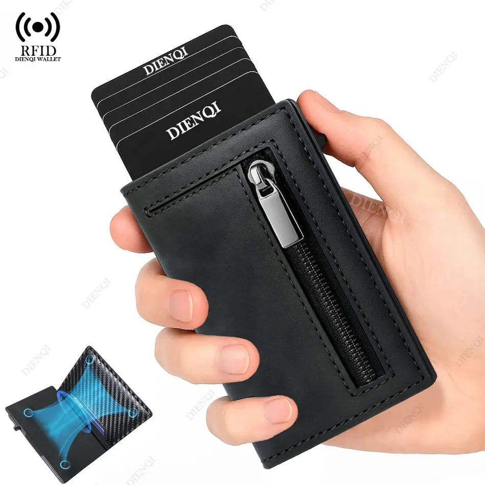LuxBrand RFID Credit Card Holder For Men Slim Aluminum Alloy Wallet With RFID Protection And Coin Pocket