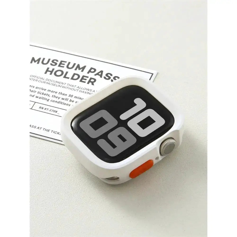 White silicone bumper case for Apple Watch, anti-drop matte cover with orange side button