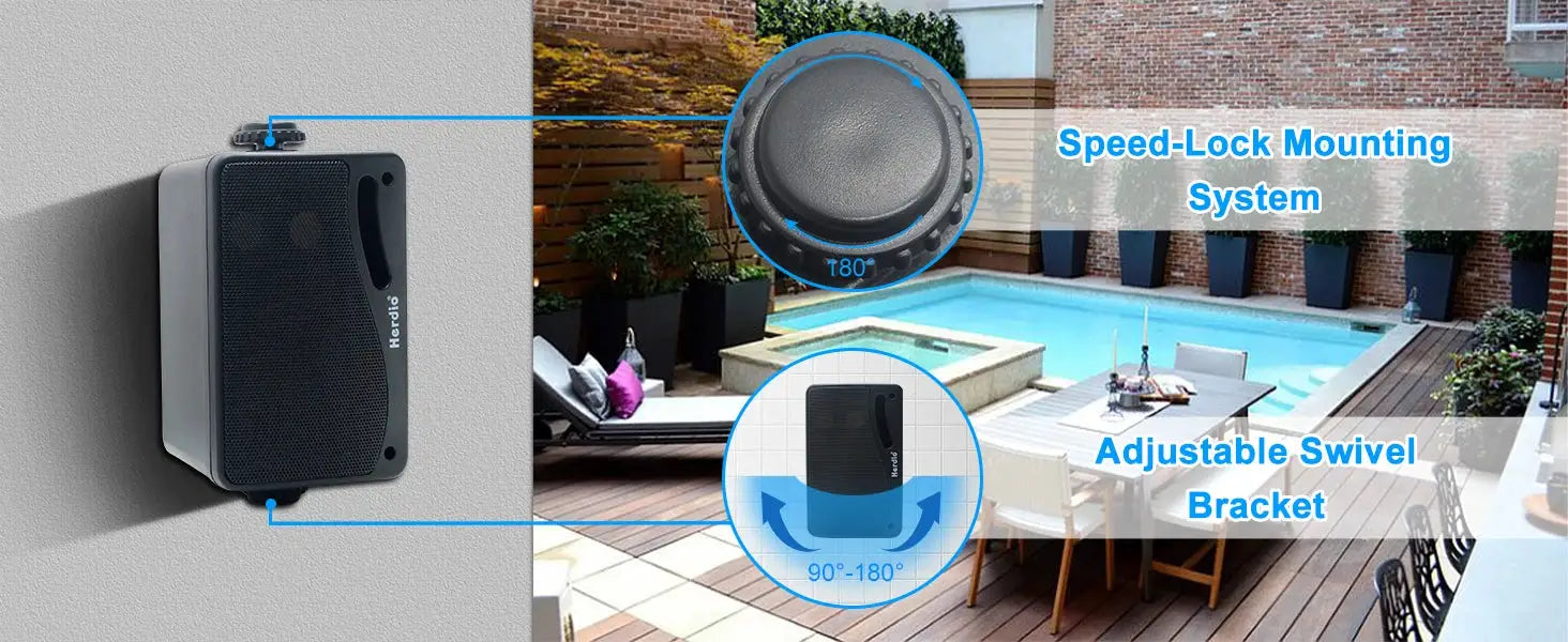 Herdio 3.5-inch outdoor Bluetooth speakers, 3-way design, waterproof 200W, wall-mount with adjustable swivel bracket