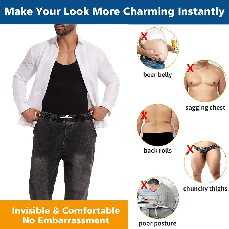 Men's full-body shaper sleeveless compression bodysuit for tummy control by Simples Market.