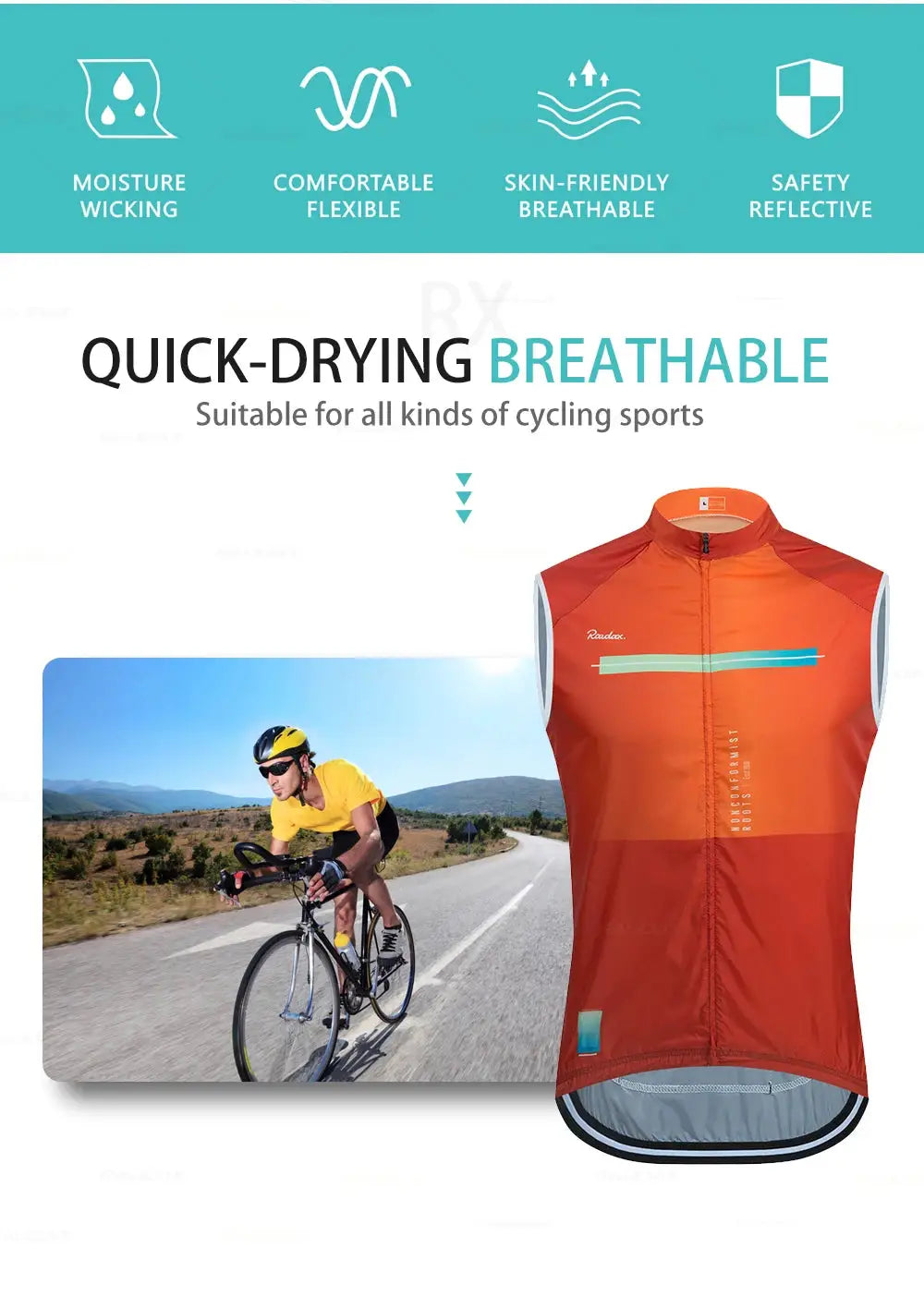 Raudax men’s sleeveless cycling vest, orange mesh windproof gilet with front zipper