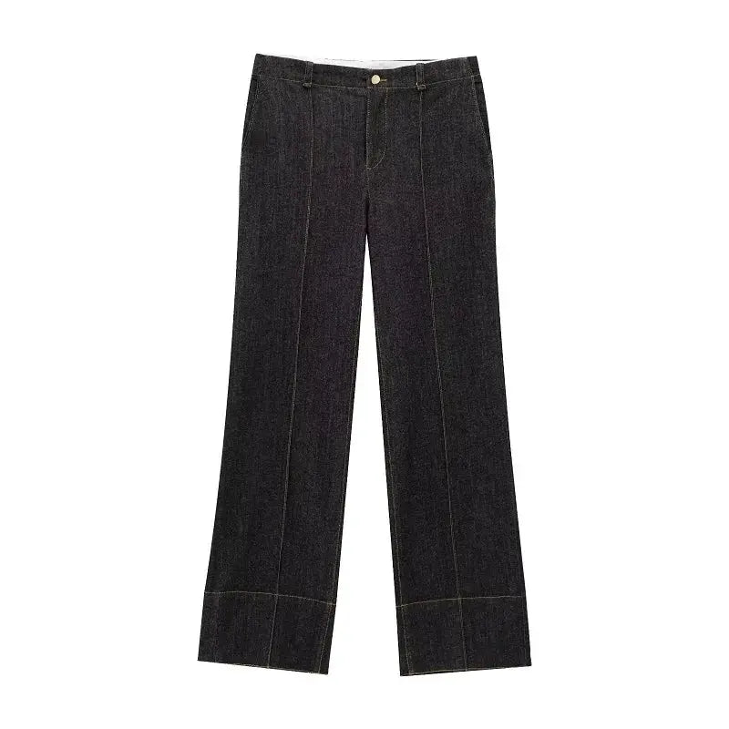 Mujer 2025 Denim Pants Set Button Up Shirt High Waist Trousers