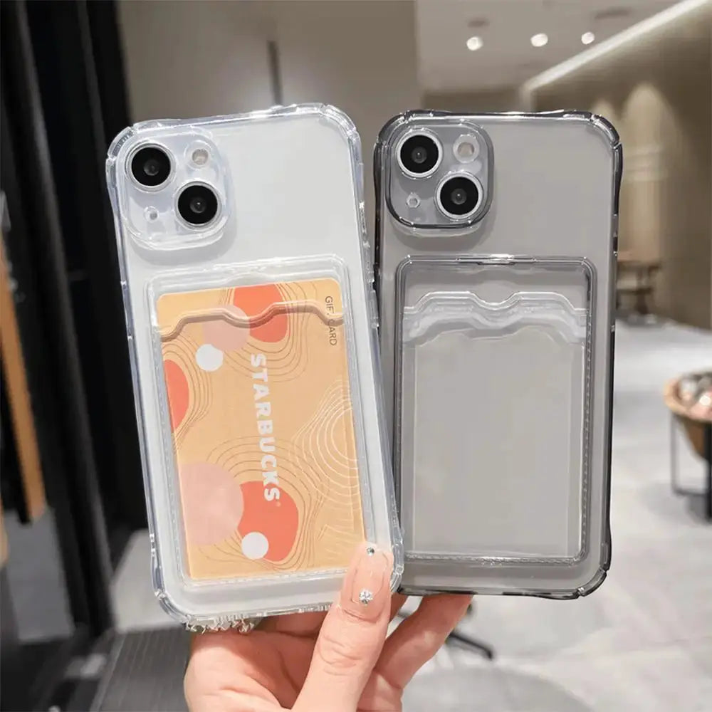CrystalGuard Transparent Card Holder Case For iPhone 11 Through 17 Pro Max Slim Wallet With Shockproof Protection