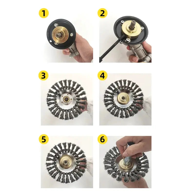 Universal 6 to 8 Inch Steel Wire Wheel Brush Cutter Head for Gas Trimmers Weed Trimmer Garden Lawn Mower Attachment